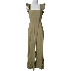 C'Isa Ruffle Sleeve Open Back Wide Leg Jumpsuit S Olive Green Cotton Cottagecore